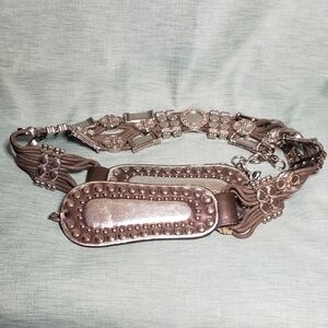 Brown and Silver Gypsy Bohemian Belt, Vintage Chain Belt, Moroccan Style Belt